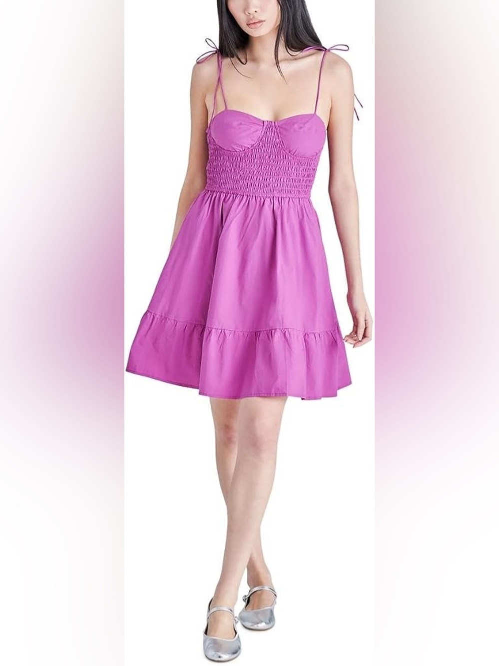 Steve Madden Sally Smocked Cotton Poplin Minidress in Fuchsia
